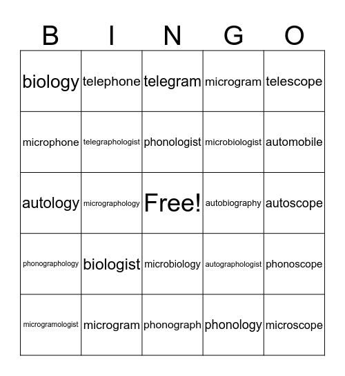 Words with ROOTS Bingo Card