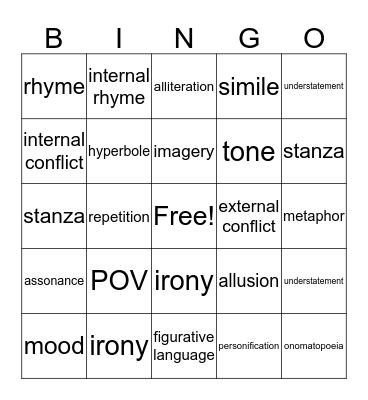 Poetry Bingo Card