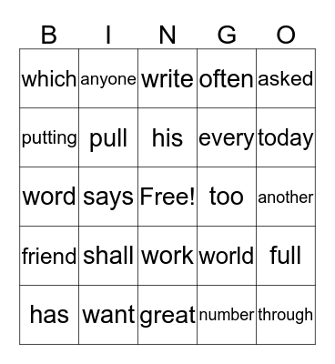 Michael's Sight Words Bingo Card