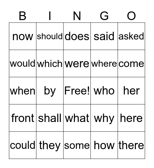 Arleen's Sight Words Bingo Card