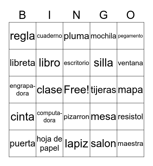 El Salon de Clase Bingo Card