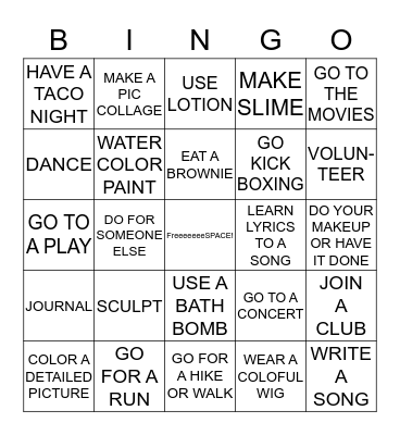 SELF CARE  Bingo Card