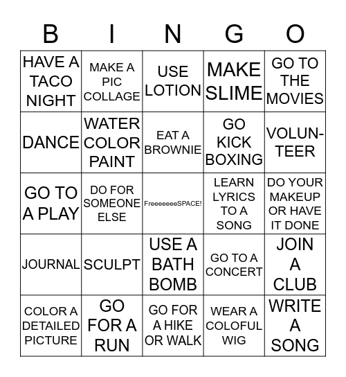 SELF CARE  Bingo Card