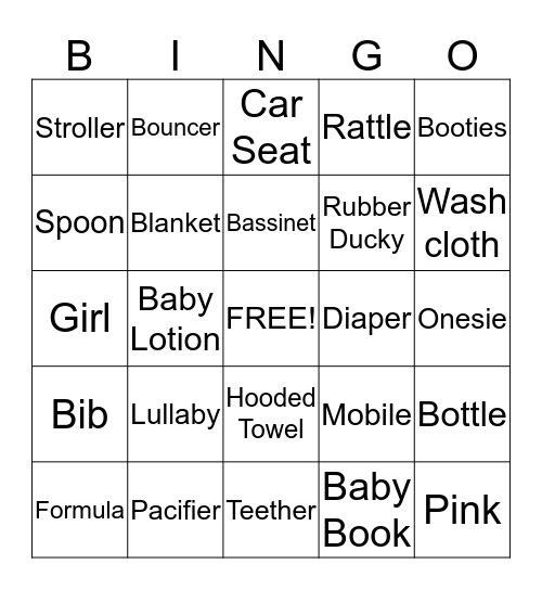 Baby Bingo! Bingo Card