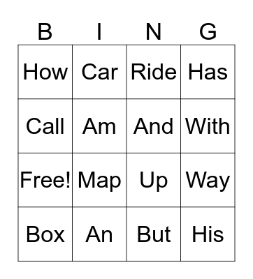 Sight Words Bingo Card