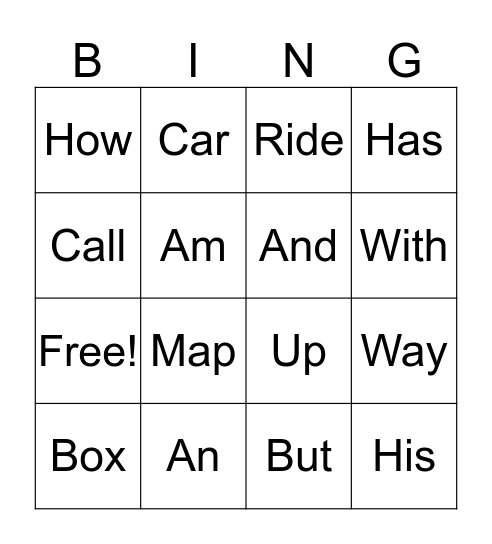 Sight Words Bingo Card