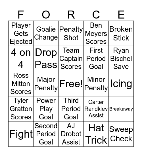 Fargo Force Bingo Card