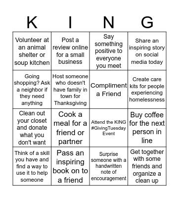 "Giving" November Challenge Bingo Card