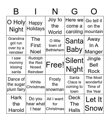Christmas Song Bingo Card