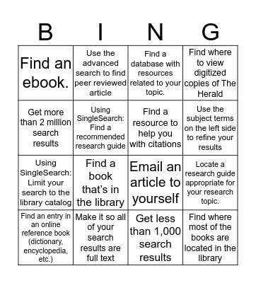 4x4 Library Searching Bingo Card