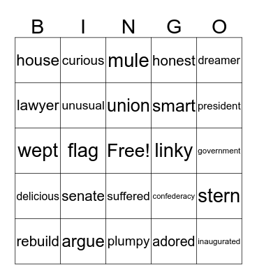 Vocabulary Bingo Card