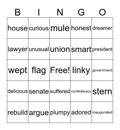 Vocabulary Bingo Card