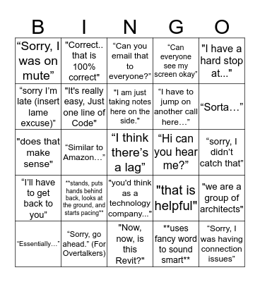 Anguleris Conference Call Bingo Card