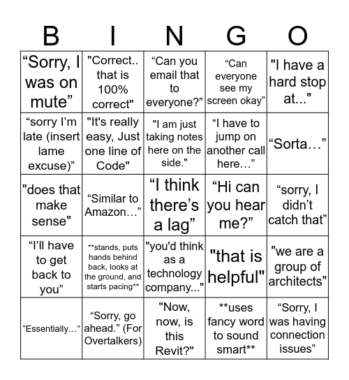 Anguleris Conference Call Bingo Card