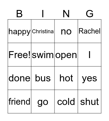 Vocal Words! Bingo Card