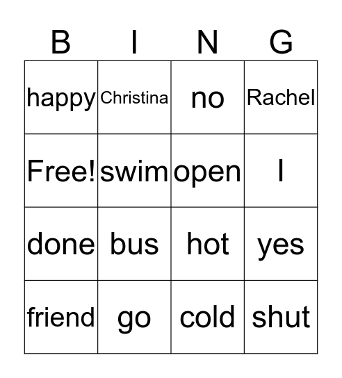 Vocal Words! Bingo Card