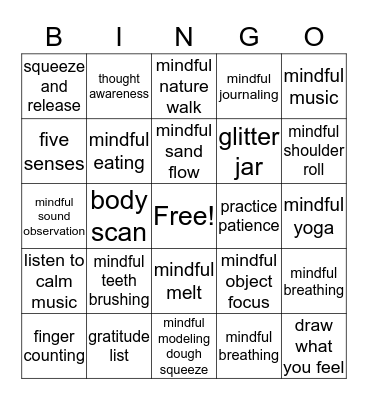 Mindfulness Bingo Card