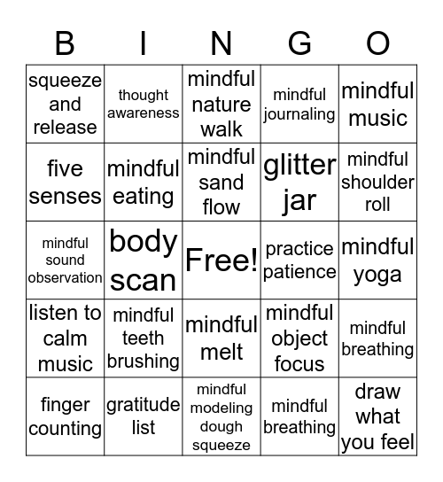 Mindfulness Bingo Card