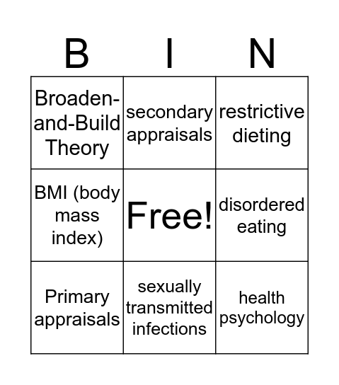 CH. 11 Health & Well Being Bingo Card