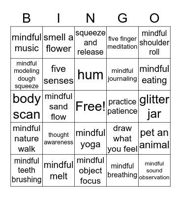 Mindfulness Bingo Card