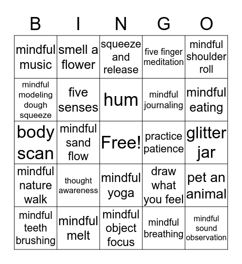 Mindfulness Bingo Card