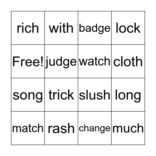 Ending Consonant Diagraphs Bingo Card
