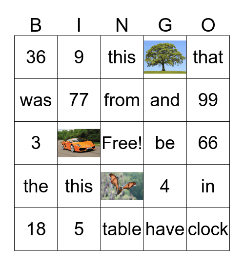 Prize Bingo Card