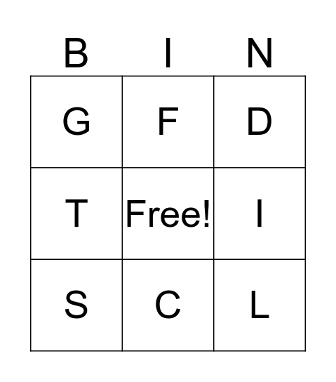 Letters Review Bingo Card