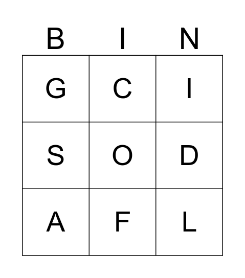 Letters Review Bingo Card