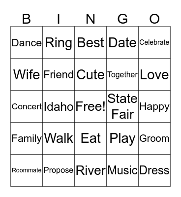Cristianna and Ryan Bingo Card