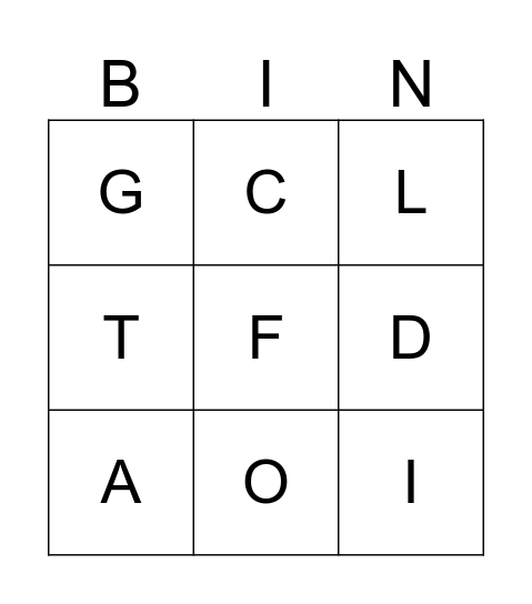 Letters Review Bingo Card