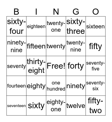 Number Words Bingo Card