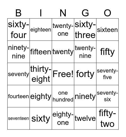 Number Words Bingo Card