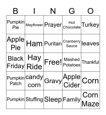 Thanksgiving Bingo Card
