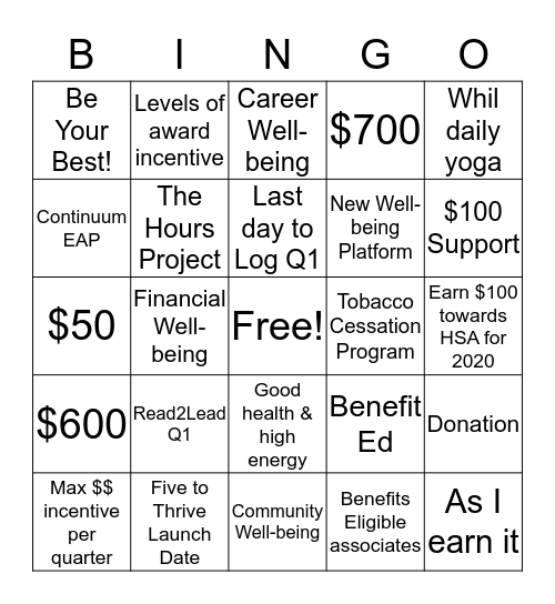 Five to Thrive Online Bingo  Bingo Card