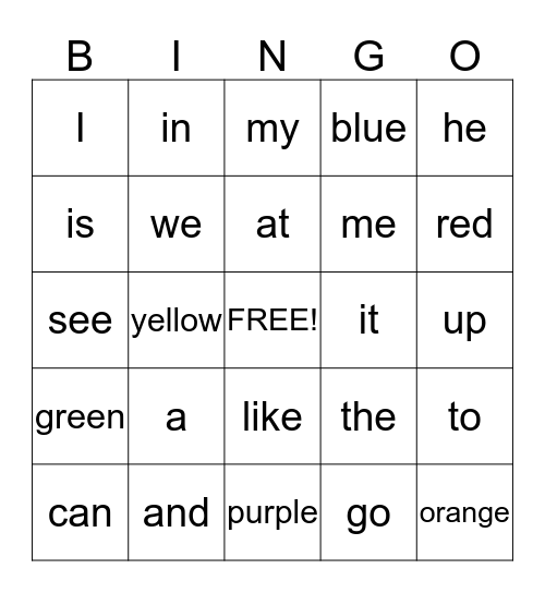 Fast word Bingo Card