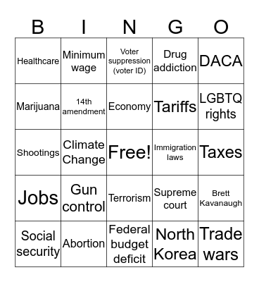 2018 Midterm Elections Bingo Card