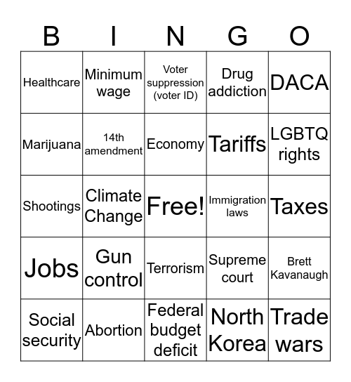 2018 Midterm Elections Bingo Card