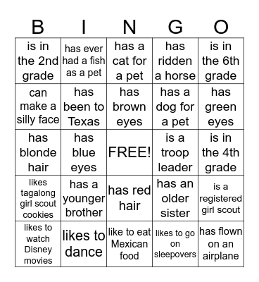 Girl Scout Bingo Card