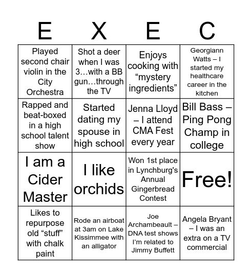 Centra Exec BINGO! Bingo Card