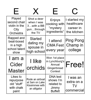 Centra Exec BINGO! Bingo Card