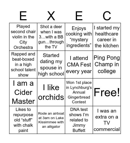 Centra Exec BINGO! Bingo Card