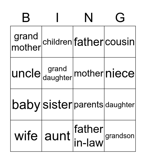 Meet my family Bingo Card