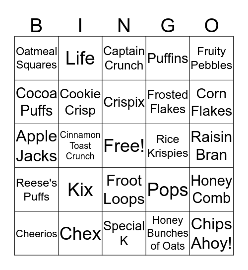 cereal Bingo Card