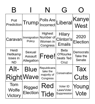 Midterm Elections Bingo Card