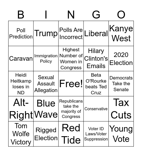 Midterm Elections Bingo Card