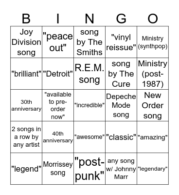 Classic Alternative Mixcloud  Bingo Card