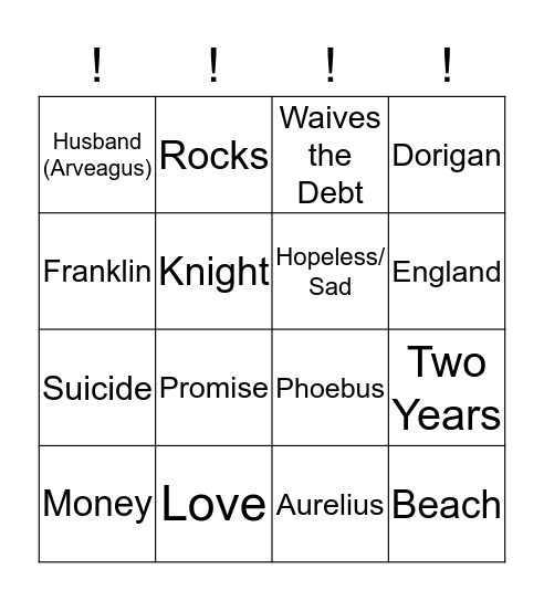 The Franklin's Tale Bingo Card