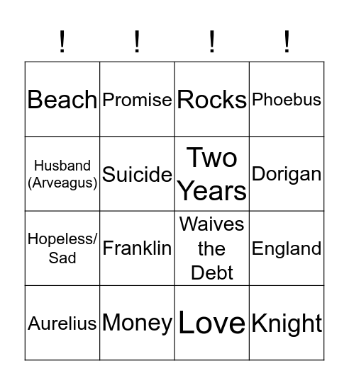 The Franklin's Tale Bingo Card