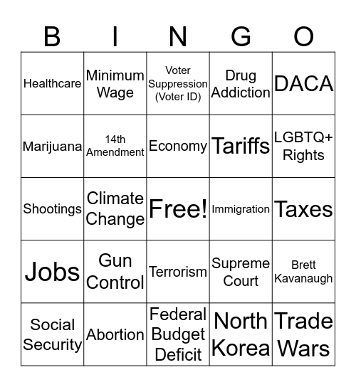 2018 Midterm Elections Bingo Card